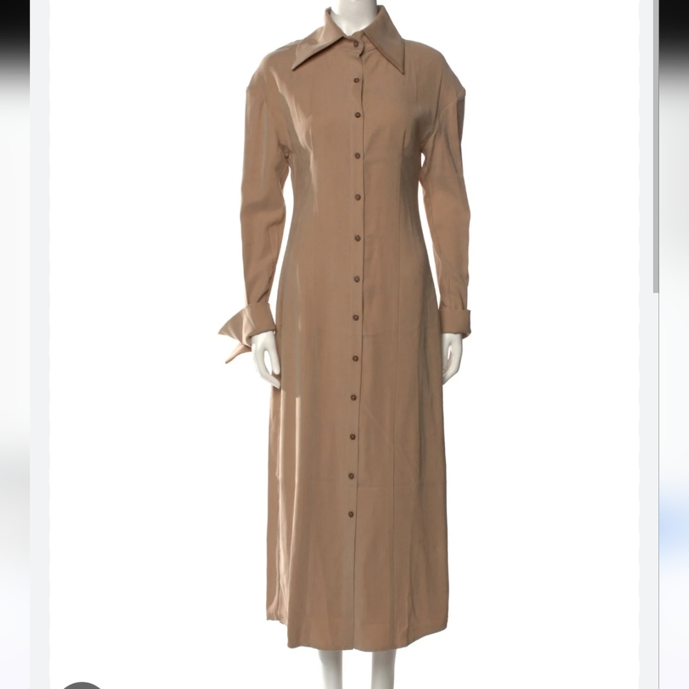 NWT Aaizel Camel Button Front Exaggerated Collar Cuffs Maxi Shirt Dress Size 14